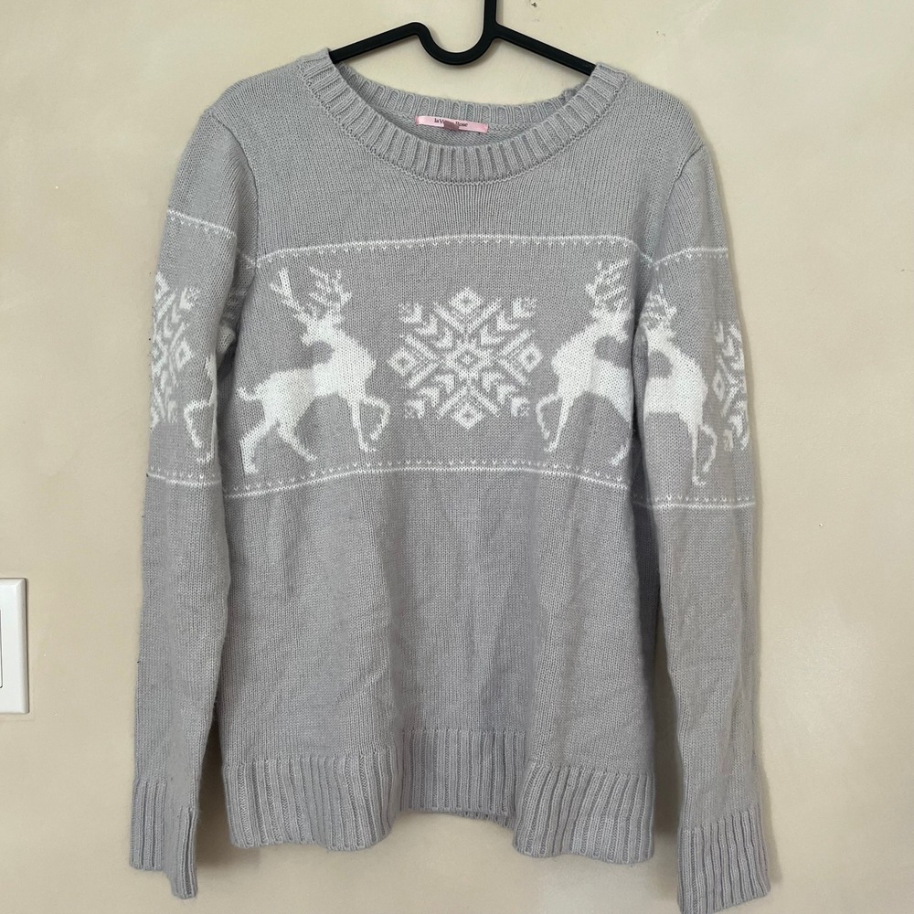 La Vie en Rose Women's Gray Reindeer Snowflake Fair Isle Knit Sweater Size S - Picture 6 of 6